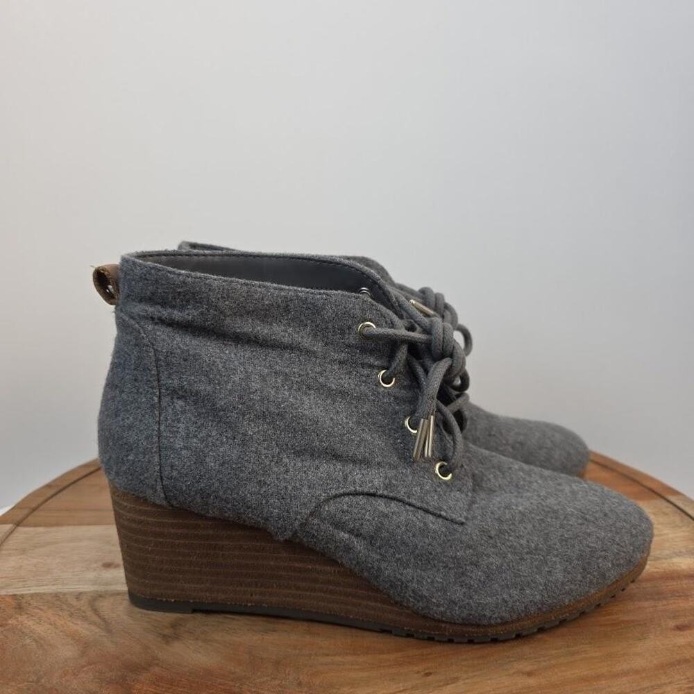 Dr Scholls Shoes Womens Size 7.5 Gray Wedge Boots Be Energized‎ Comfort Lace Up